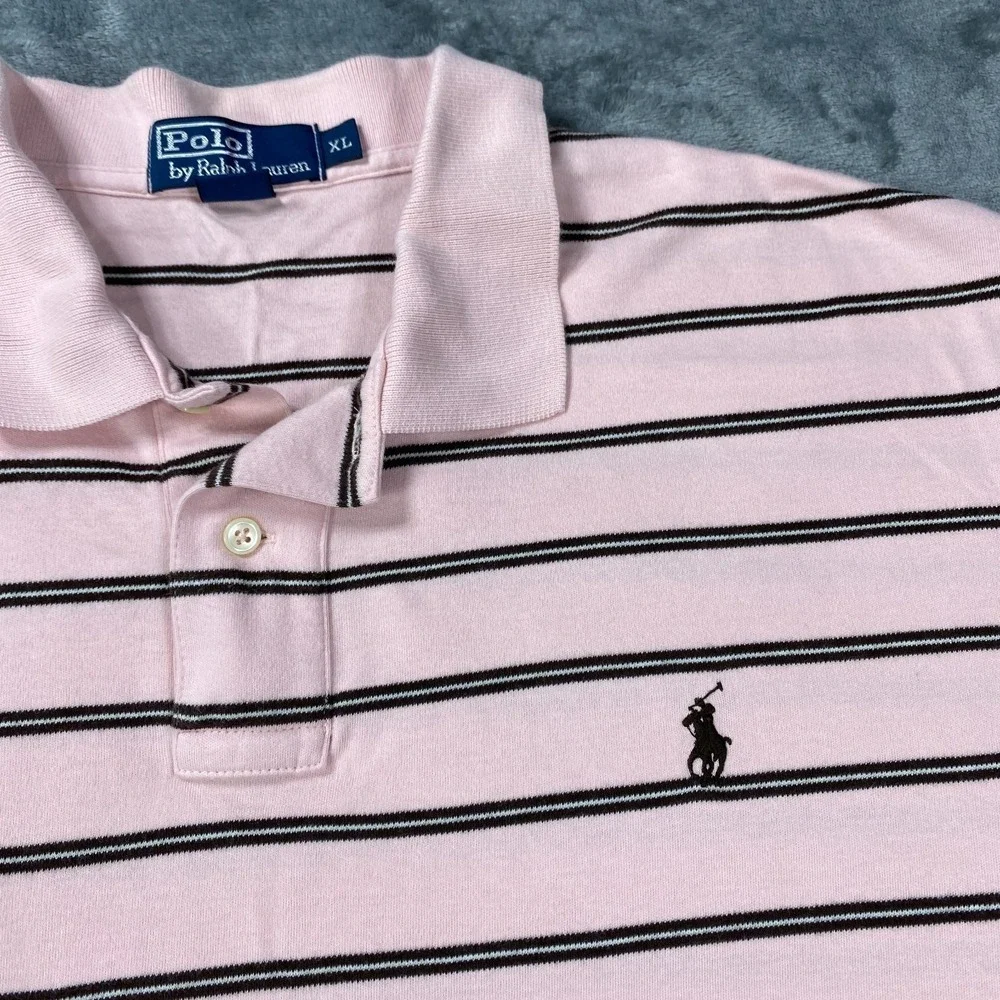 Vintage Polo Ralph Lauren Shirt XL Men Pink Stripe Golf Pony Ivy Classic Casual*